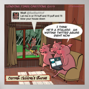 Poster 3 Petits Cochons Avisés des Médias Sociaux Drôle