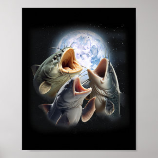 Poster 3 poissons-chats hurlements à la lune drôle de pêc