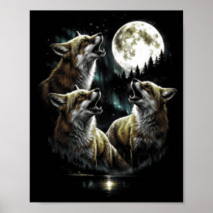 Poster 3 Renard Hurleur Lune Aurore Vintage Style Rétro