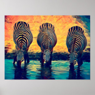 Poster 3 Zèbres safari dans la jungle animale Abstraite