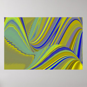 Poster 3D Abstrait en or jaune bleu vert