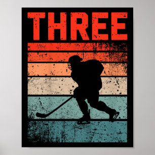 Poster 3e anniversaire Retro Hockey sur glace 3 ans Garço