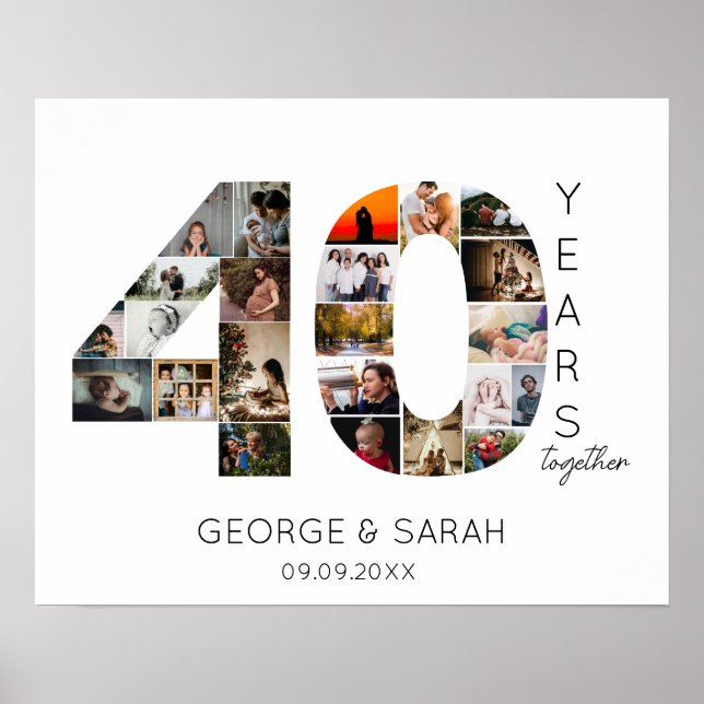 Poster 40 ans Photo Collage rubis Mariage Anniversaire (Devant)