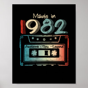 Poster 40 Cadeaux Anniversaires Année Vieux Fait en 1982 