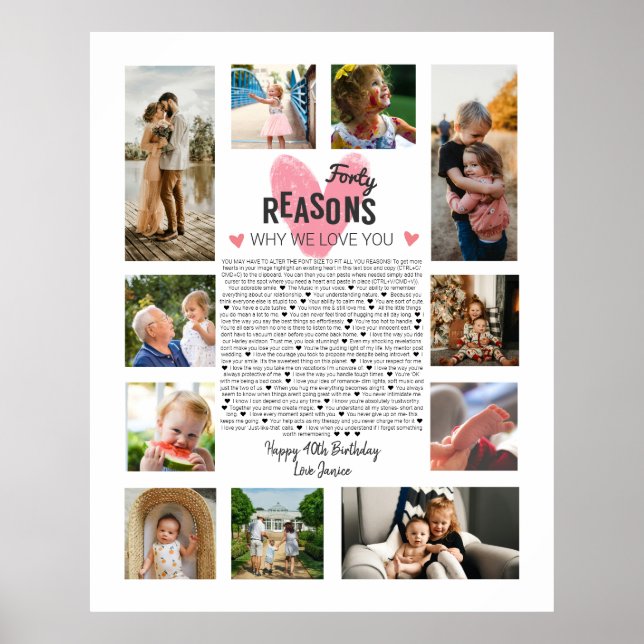 Poster 40 choses que j'aime chez vous photo collage (Devant)