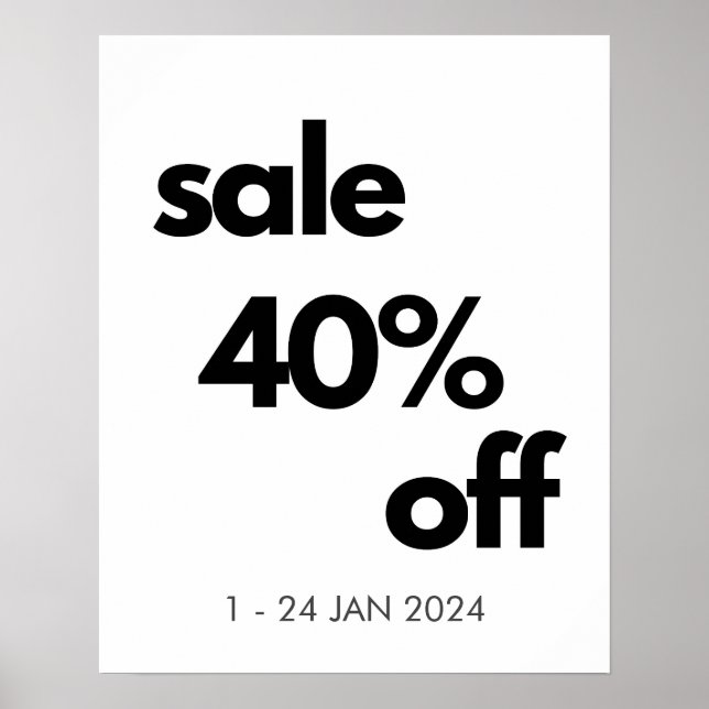 Poster 40% De Promo Signe, Boutique Personnalisée Vente (Devant)