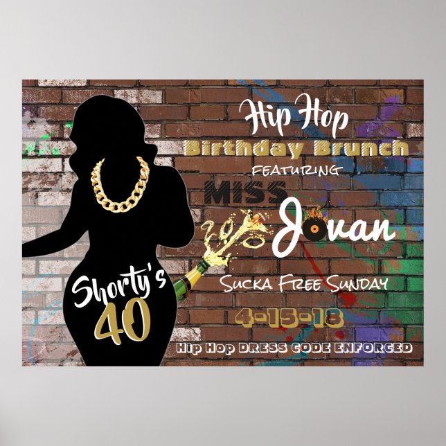 Poster 40 Hip hop de Shorty Anniversaire Brunch Urban Par (Devant)