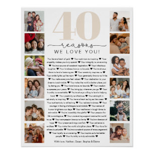 Poster 40 Raisons Nous Vous Aimons Anniversaire Keepsaké 