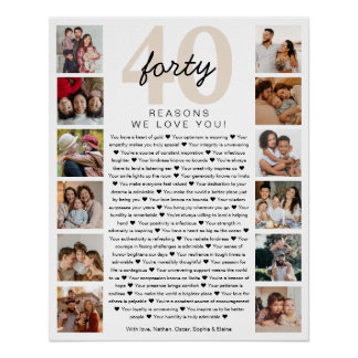 Poster 40 Raisons Nous Vous Aimons Anniversaire Keepsaké 
