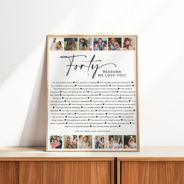 Poster 40 Raisons Nous Vous Aimons Anniversaire Photo Col (Créateur téléchargé)