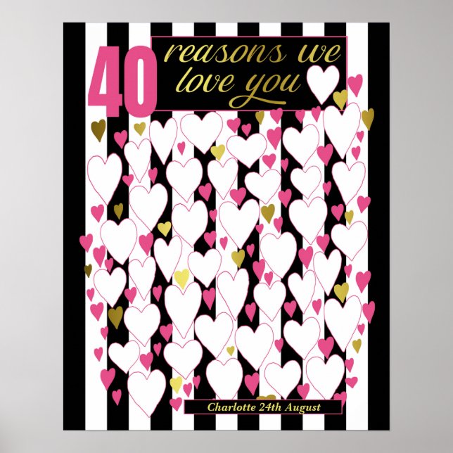 Poster 40 Raisons Nous Vous Aimons Cadeau Anniversaire Li (Devant)