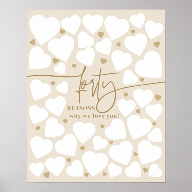 Poster 40 Raisons Nous Vous Aimons Coeurs Cadeau Annivers (Devant)