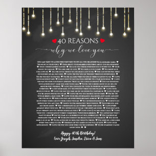 Poster 40 raisons pour lesquelles je t'aime lumières de t