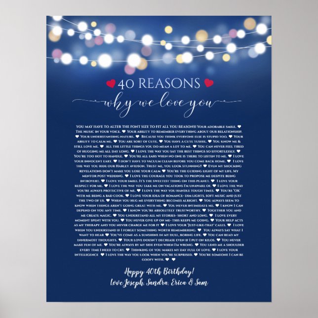 Poster 40 raisons pour lesquelles je vous aime les lumièr (Devant)