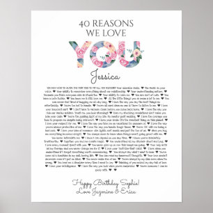 Poster 40 raisons pour lesquelles nous vous aimons fleurs
