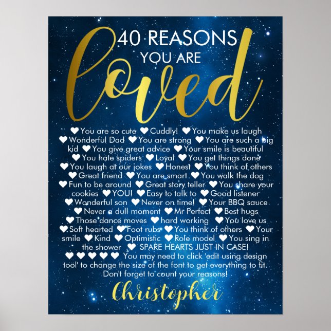Poster 40e anniversaire 40 raisons pour lesquelles vous ê (Devant)