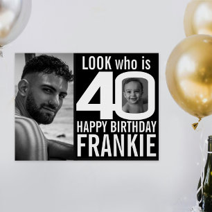 Poster 40e anniversaire look noir 40 photo personnalisée 