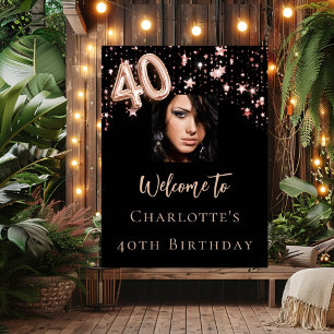Poster 40e anniversaire noir rose or photo star bienvenue