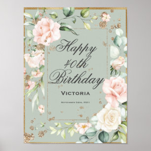 Poster 40e quarantième Quarante 40 Anniversaire Floral Sa