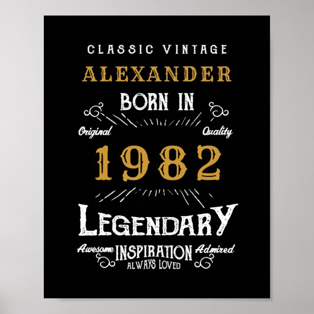 Poster 40th Birthday 1982 Ajouter le nom Legendary Black  (Devant)