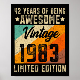 Poster 42e anniversaire Hommes 42 ans Femmes 1983 Limited