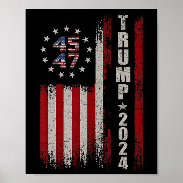 Poster 45 47 Trump 2024 - Drapeau américain (Devant)