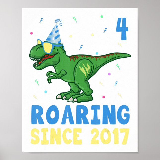 Poster 4 Ans 4Anniversaire Garçons Dinosaur Enfants Cadea (Devant)