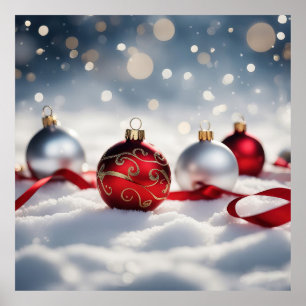 Poster 4 Baubles de Noël dans la neige