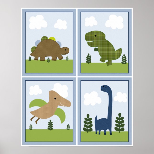 Poster 4 en 1 Dinosaures/Dino 8x10 pouces (Devant)