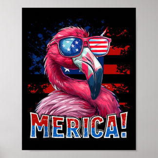 Poster 4 juillet Amérique Flamant rose Drapeau américain 
