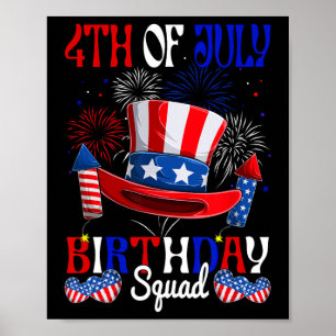 Poster 4 juillet Anniversaire Squad Us Drapeau Feu d'arti