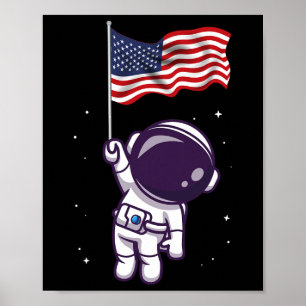 Poster 4 juillet astronaute américain Drapeau américain F