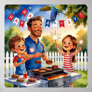 Poster 4 juillet BBQ" Cartographie Famille & Sparklers