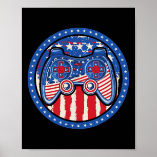 Poster 4 juillet Boys American Flag Video Game Controll