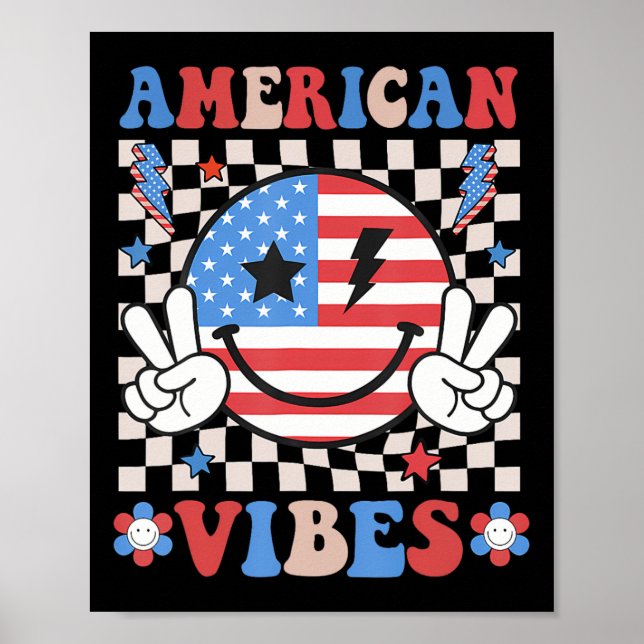 Poster 4 juillet Chemise Femmes Hommes Enfants Vibes Amér (Devant)
