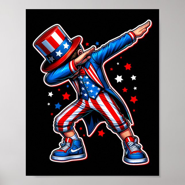 Poster 4 juillet Cool Dabbing Boy American Flag Patriot (Devant)