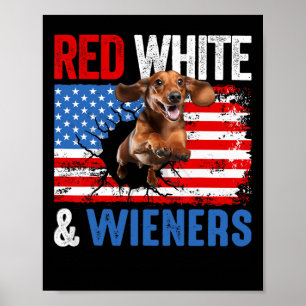 Poster 4 juillet Dachshund Chien Chemise Rouge Blanc Et W