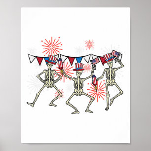 Poster 4 juillet Danser Skeletons Drôle Patriotique Homme