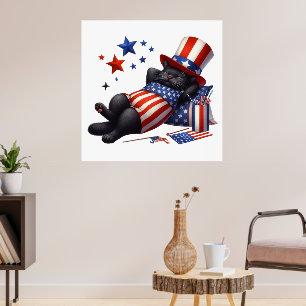 Poster 4 juillet de chat noir pâle
