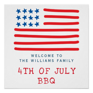 Poster 4 juillet drapeau américain de BBQ   - accueil
