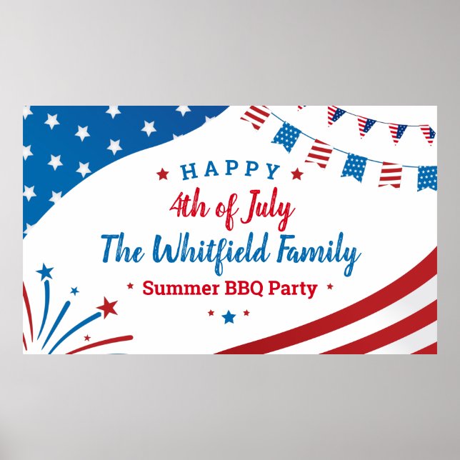 Poster 4 juillet Famille Été BBQ Rouge Blanc Bleu (Devant)