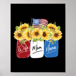 Poster 4 juillet Femme Maman Nana Tournesol Avec Américai