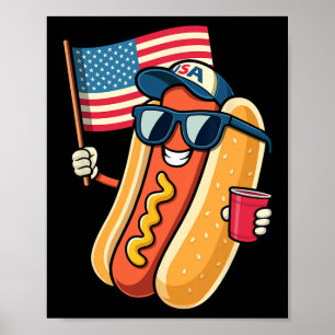 Poster 4 juillet Hotdog Funny Quatrième Juillet Patriotiq