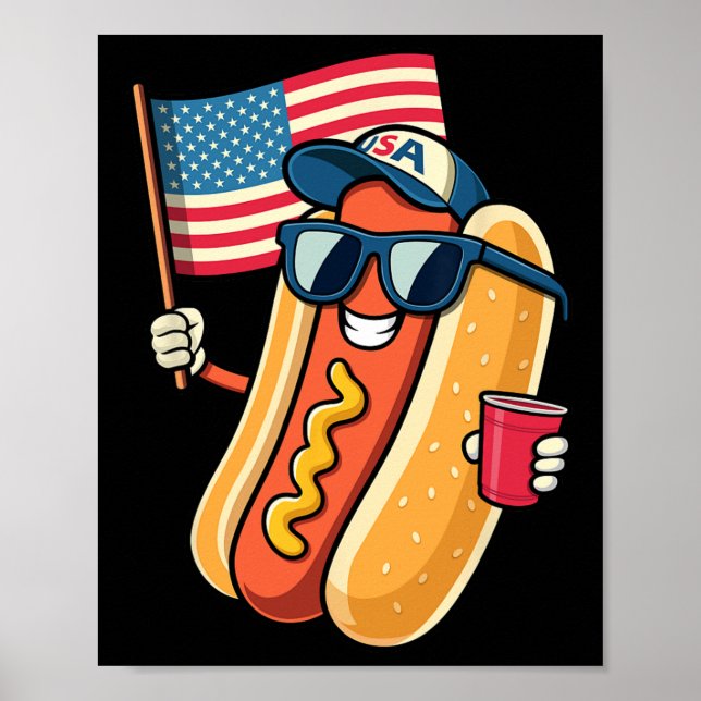 Poster 4 juillet Hotdog Funny Quatrième Juillet Patriotiq (Devant)
