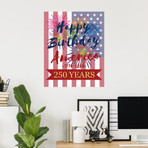 Poster 4 juillet Joyeux Anniversaire Amérique USA 250e