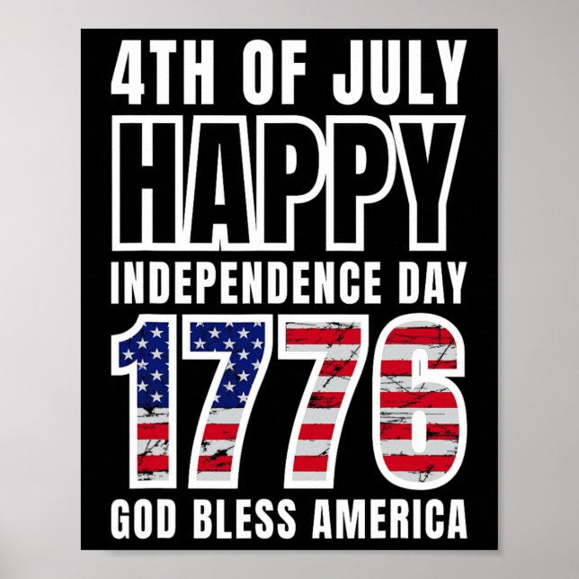 Poster 4 juillet Joyeux Jour de l'Indépendance 1776 Dieu  (Devant)