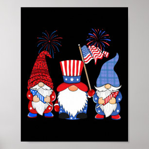Poster 4 juillet Léopard Gnomes Firework Usa American W