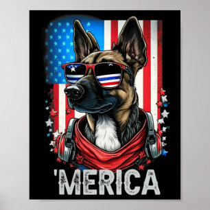 Poster 4 juillet Patriotique Belge Malinois Chien Merica