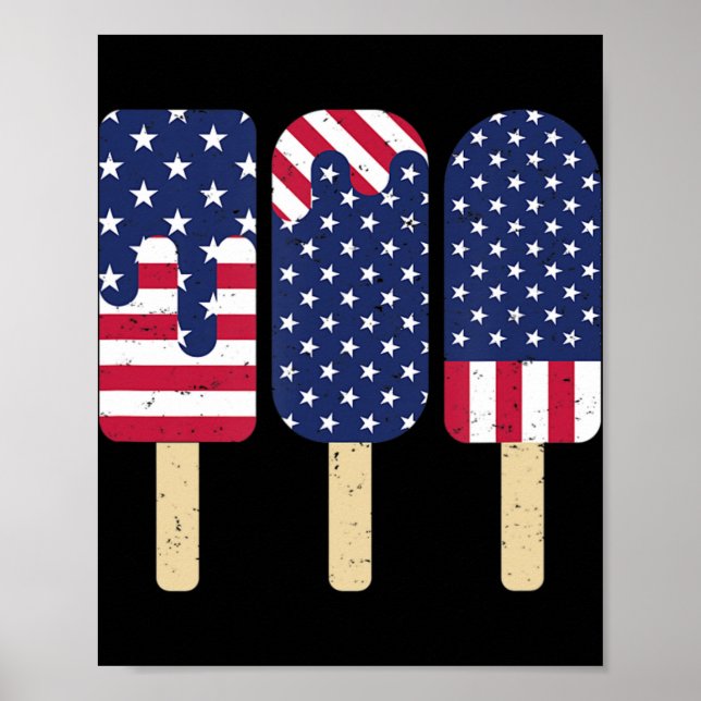Poster 4 juillet Popsicle Patriotic American Flag Memor (Devant)