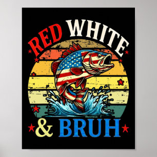 Poster 4 juillet Retro Pêche Rouge Blanc &amp; Brut Ame